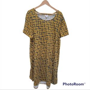 Lularoe Carly Dress 2XL Aztec Print Blue Gold